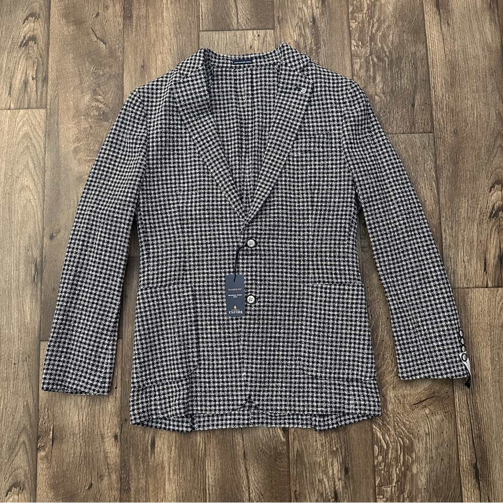 Stafford Classic Fit Sport Coat Blazer Jacket Men’s Size 40R Navy Check - Picture 2 of 15